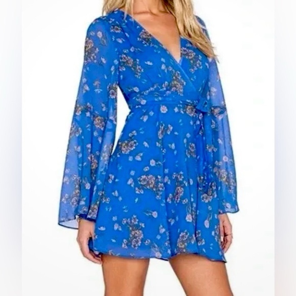 Free People Lilou Blue, Flare Sleeve Dress. Medium. Floral. Anthropologie. NWOT.